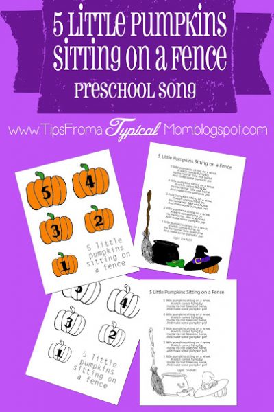5 Little Pumpkins Sitting on a Fence Preschool Song download and printables