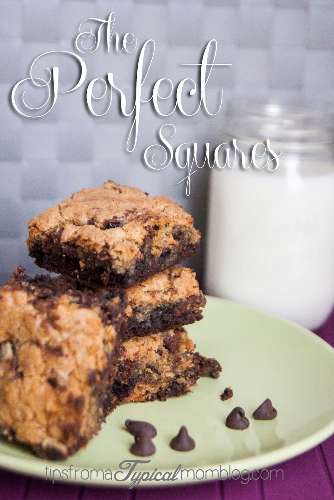 The Perfect Squares- Layered Chocolate Chip Cookie and Brownie Bars. Recipe from Tips From a Typical Mom.