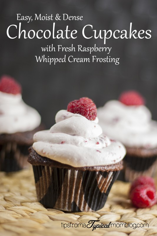 Made Better Chocolate Cupcakes from a mix with Sturdy Fresh Raspberry Whipped Cream Frosting 