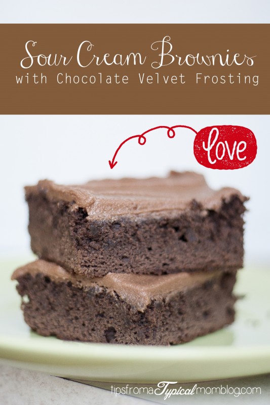 Sour Cream Brownies with Chocolate Velvet Frosting. From a mix, but so much better! From Tips From a Typical Mom.