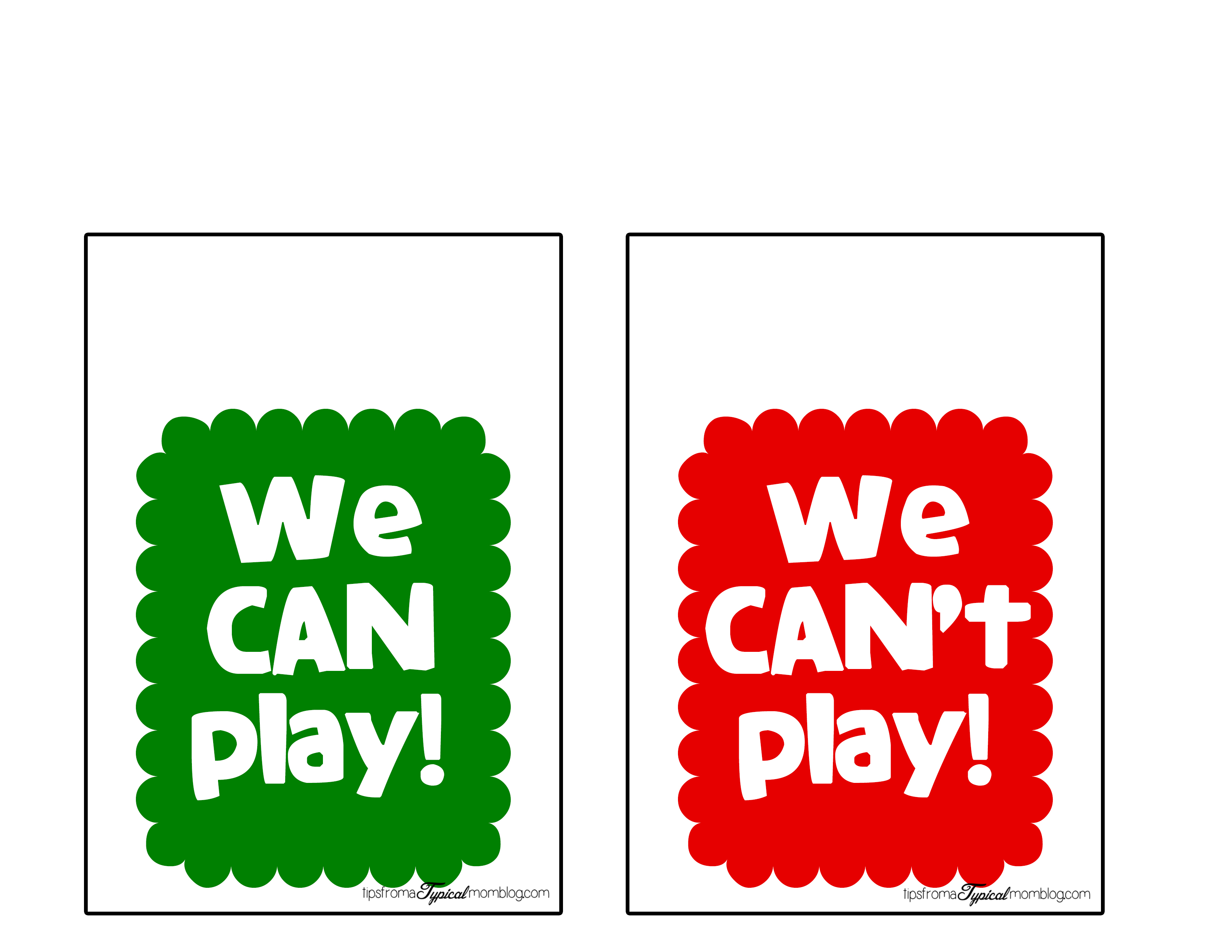 We Can / Can’t Play Door Hangers Free Printable