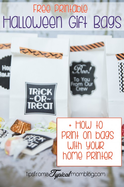 Halloween Gift Bags Free Printables + Tutorial on how to print on bags