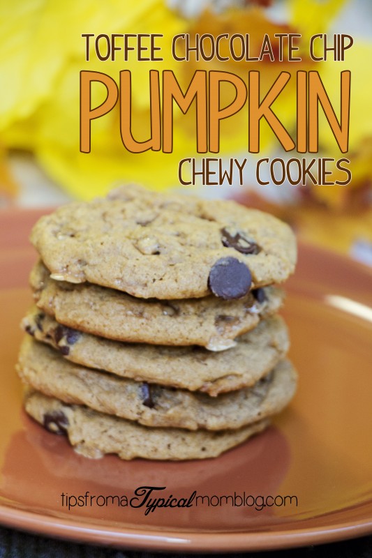 Pumpkin Toffee Chocolate Chip Chewy Cookies