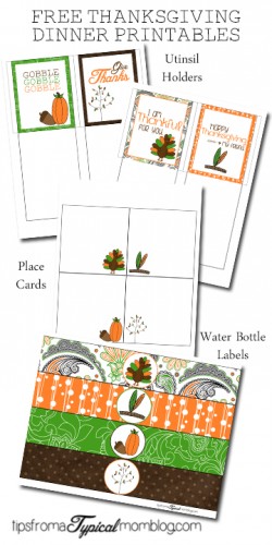 Thanksgiving Dinner Printables- Utensil Holders, Water Bottle Labels ...