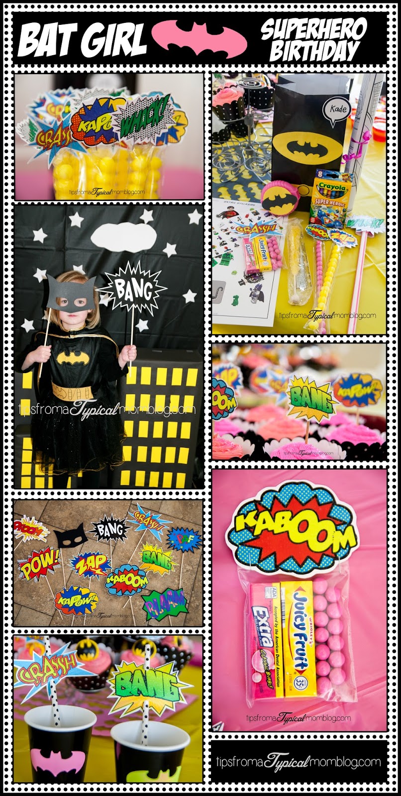 Superhero Birthday Party Ideas for a girl who loves Bat Man. Great free printables and games. Tips From a Typical Mom.