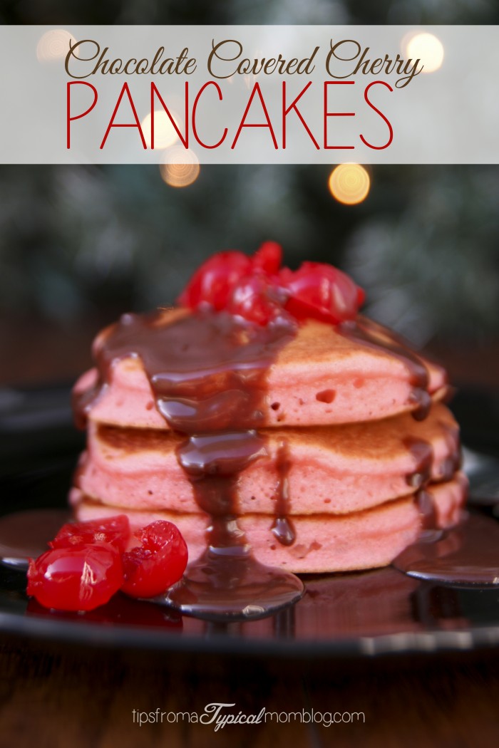Chocolate Covered Cherry Pancakes with Chocolate Ganache Syrup