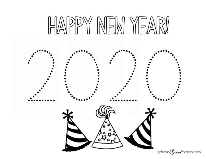 Happy New Year 2020 Coloring page for kids