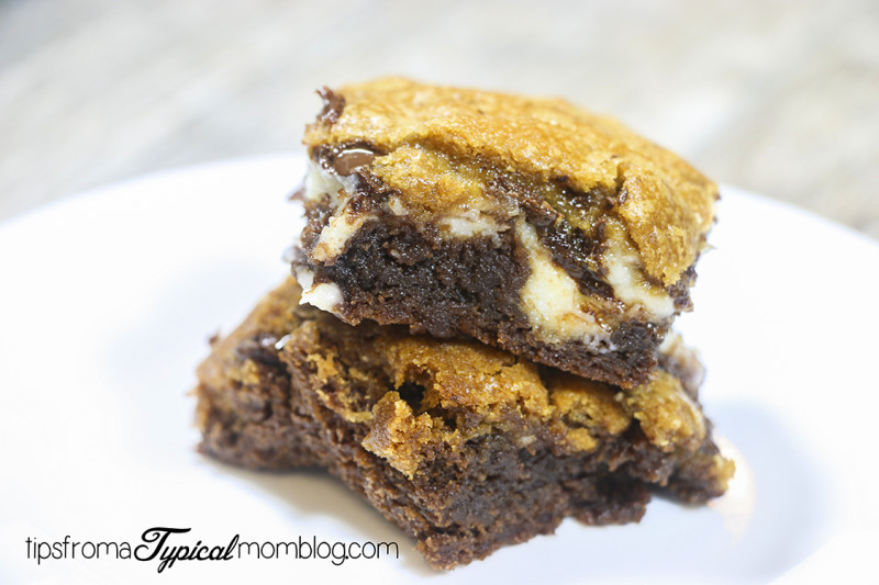 Brookies! These Dessert Bars are a Brownie and a Cookie with a Cream Cheese Ribbon all in one! #Recipe #Brownies #Cookies #Bars