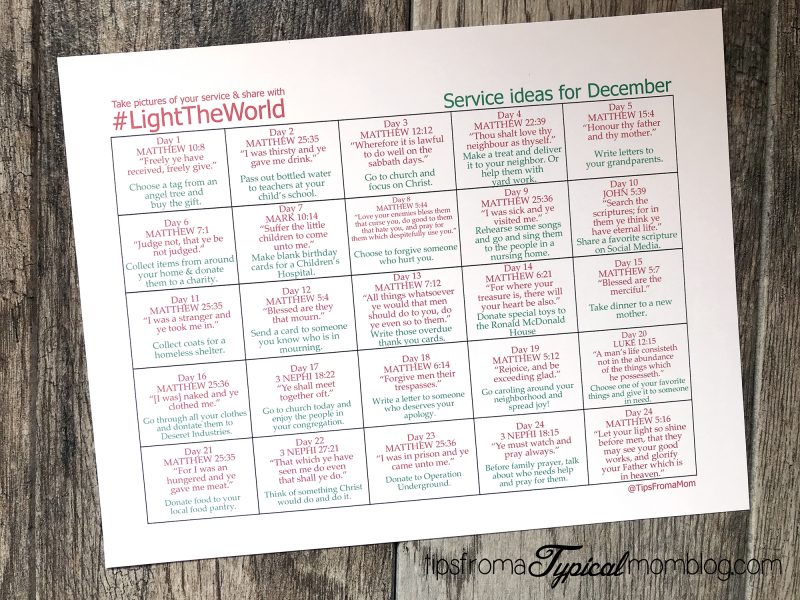 Light The World Service Calendar for Families