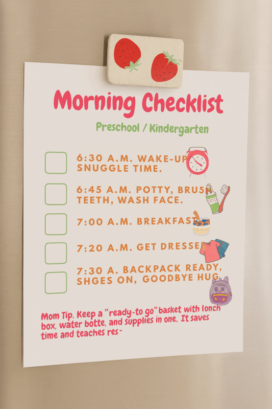 School Morning Checklist for Preschoolers